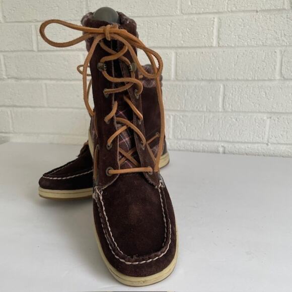 Sperry Shoes - Sperry Top-Sider Shearwater Brown Suede Plaid Duck Boots Women's Size 8 Preppy